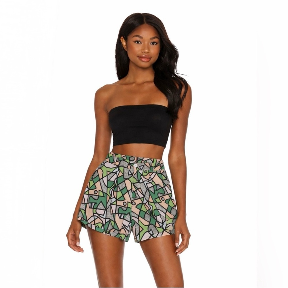 STORY OF LOLA HIGH RISE Geometric Print Women's Shorts Green MOSAIC COLOR BLOCK
